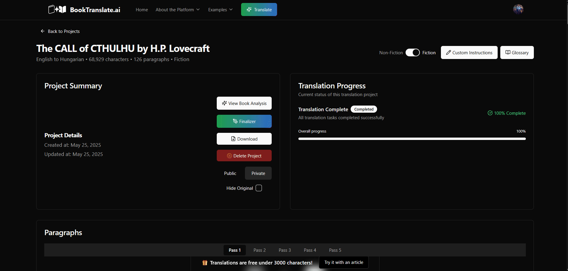 AI Finalizer reviewing the translation and providing suggestions - Desktop View